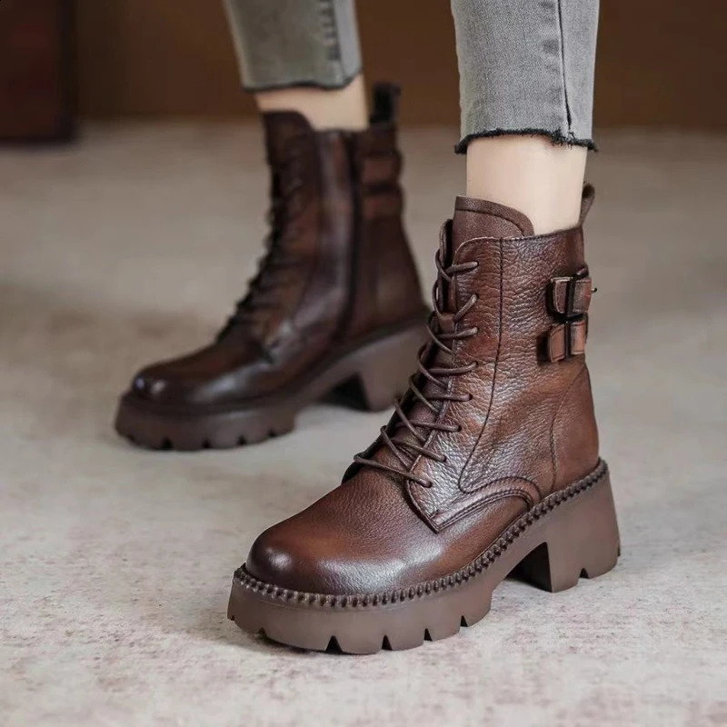 Shoes for Women Cross-tied Womens Boots Fashion Belt Buckle Casual Boots Women Round Toe Ankle Boots Zapatos 241226