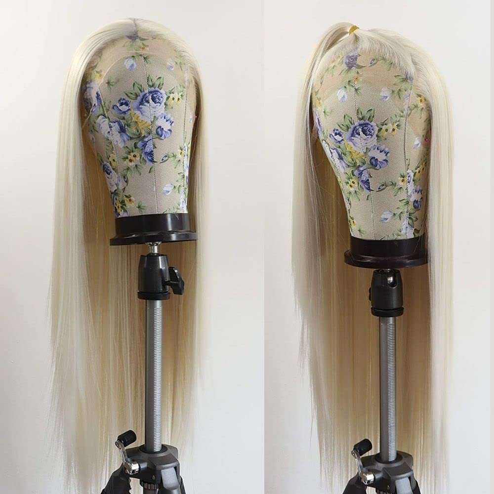 Fashionable 60 Platinum Long Straight Hair High Temperature Silk Chemical Fiber Front Lace Wig Head Cover Lace Front W Kq1 Kq1