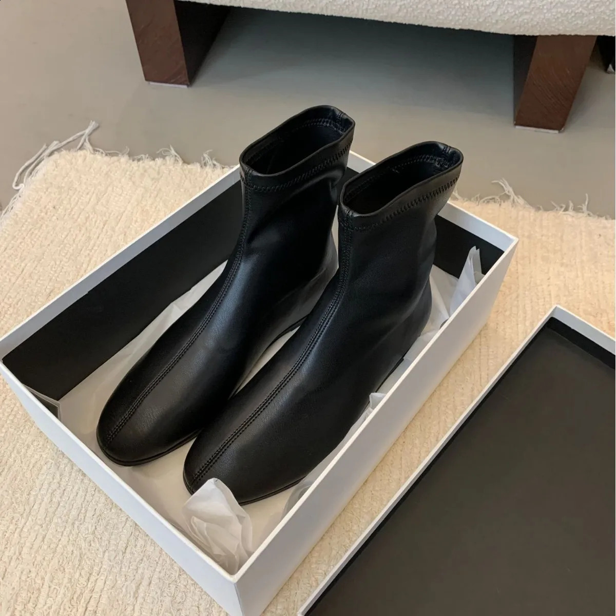 Womens Boots Autumn Wedge Shoes Round Toe Zipper Boots-Women Chelsea Rubber Rock Ladies Med Fabric Hoof Heels Rome Ankle R 241226