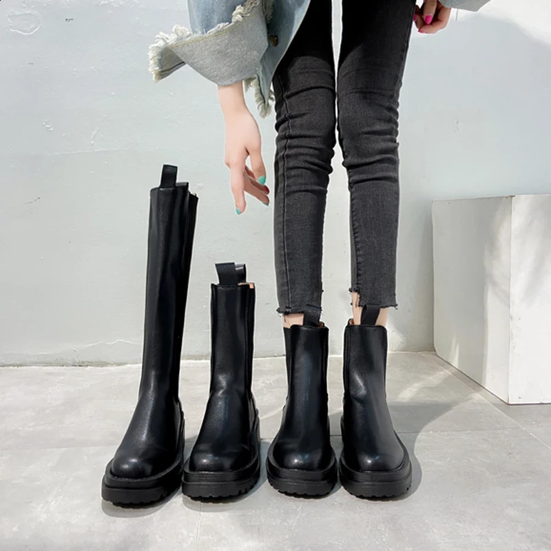 TUINANLE Chelsea Boots Chunky Boots Women Winter Shoes PU Leather Plush Ankle Boots Black Female Autumn Fashion Platform Booties 241226