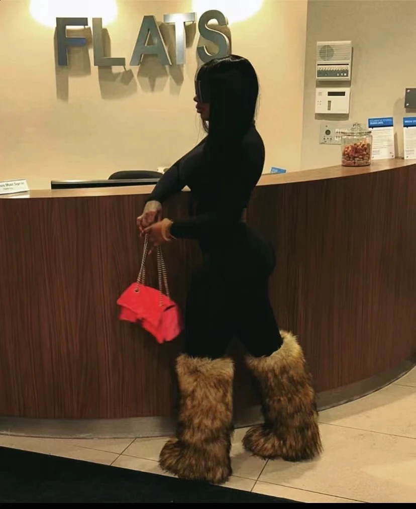 2024 Women Winter Thigh High Fluffy Boots Ladies Furry Faux Fox Fur Long Warm Shoes girls er Plush Knee High Fur Boots241226bj