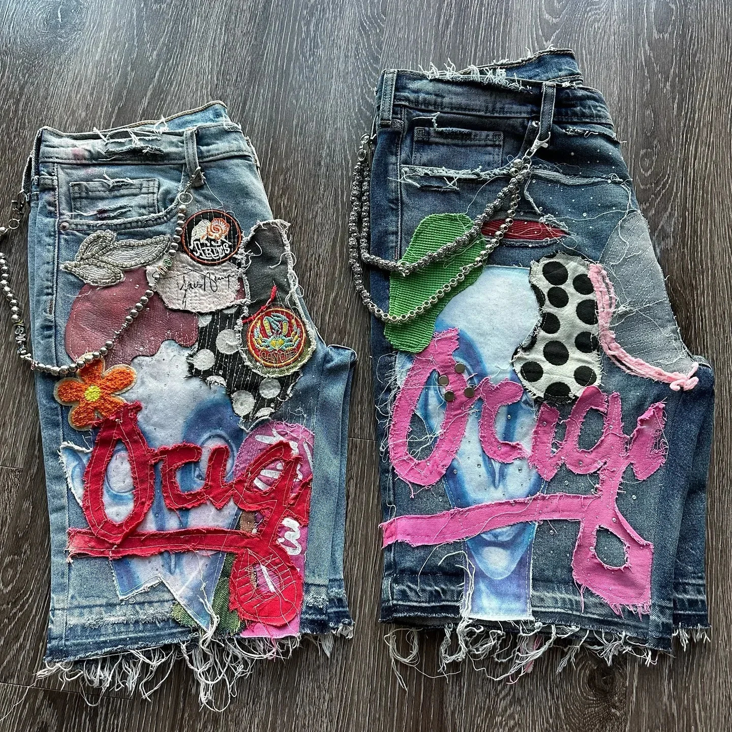 Hip Hop Painted Patchwork Baggy Denim Shorts y2k Fashion Street Gothic Punk Straight Jeans Shorts Men Women Retro Trendy Jorts 241225