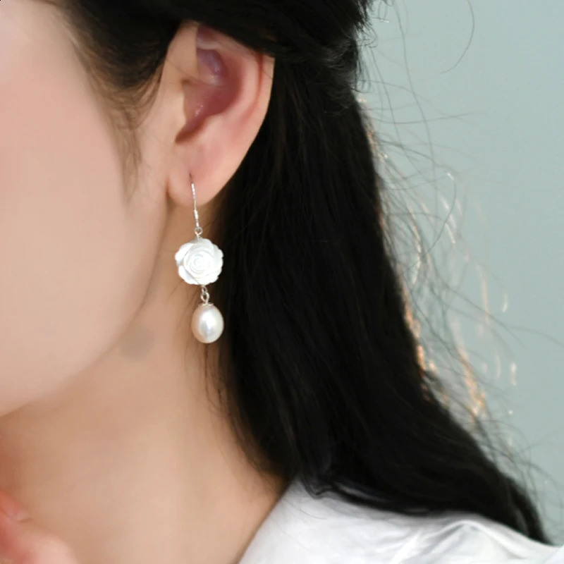 ASHIQI Natural Freshwater Pearl Shell Flower 925 Sterling Silver Earrings Fashion Jewelry for Women 241226
