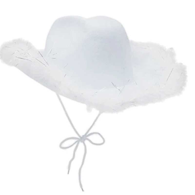 Western style denim hat solid color black and white womens bird hand party Cs decorated with feather sequins denim hat W241225
