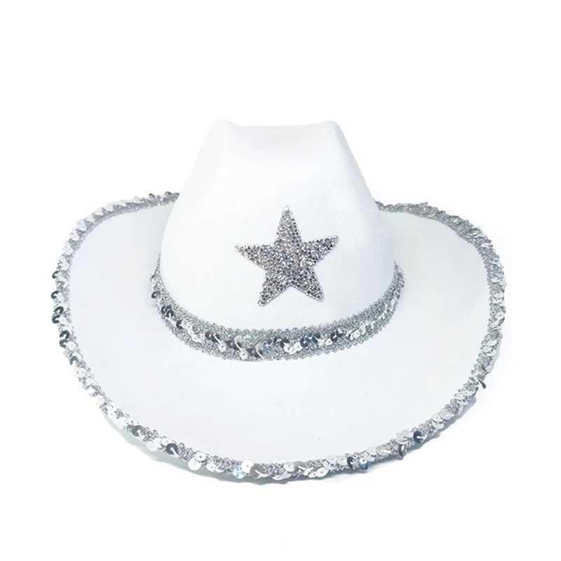 Pentagram Cowboy Hat Star Glitter Birtay Party Hat Cowboy Hat Female Performance Hat Adult Party Hat Cosplay W241225