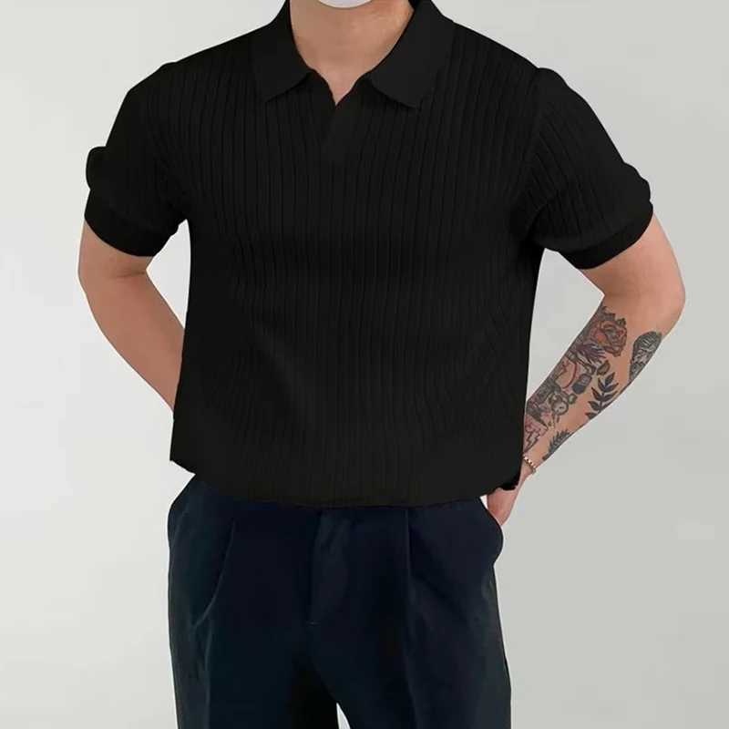Fashion knitted solid color mens polo shirt ultra-thin short sleeved lapel ribbon polo T-shirt 2023 summer mens clothing casual top W241226