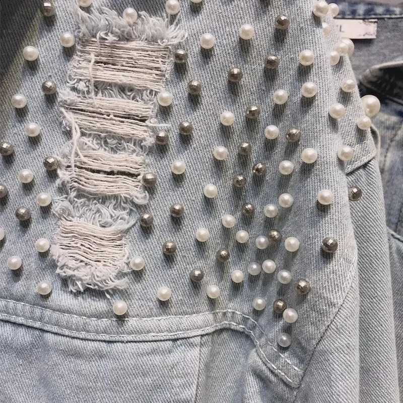 Style Denim Jacket For Women Loose Fit Plus Size Embroidery Diamond Stitching Korean Version Autumn Season Clothing 241223