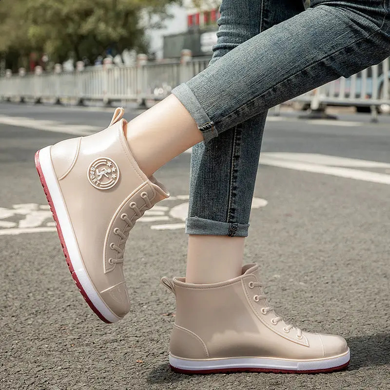 Lorilury Rain Women Boots High Top Rubber Jelly Shoes Summer Ankle Galoshes Casual Womens Plush Rubber Rain Boots 241226