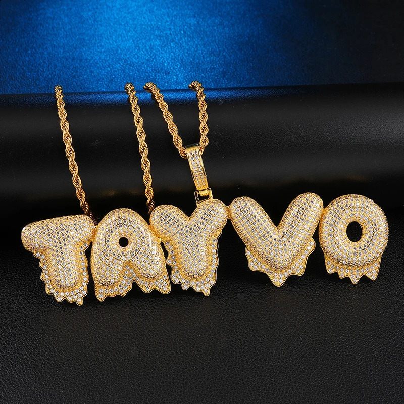 Hip Hop Iced Out Bubble Letters Custom Name Cubic Zircon Drip Chain Pendants Necklaces For Men Jewelry With Tennis 241226