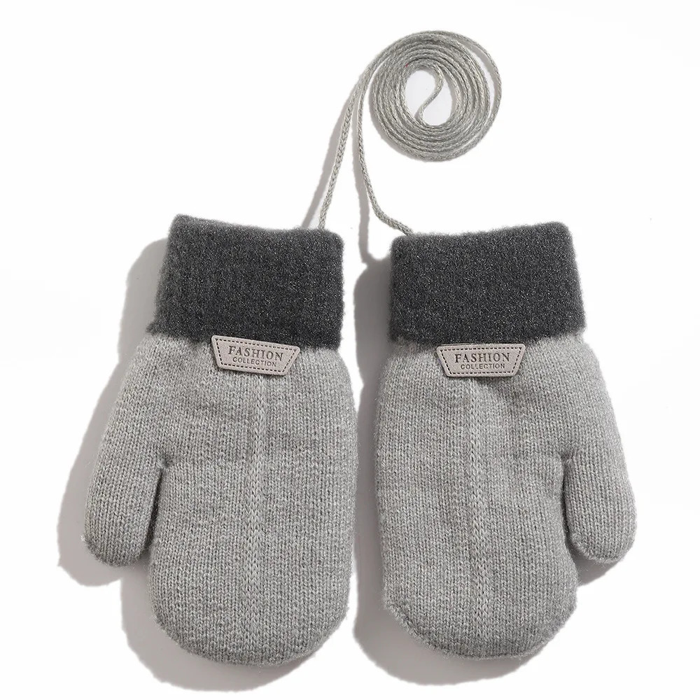 Winter Wool Baby Gloves Plush Lining Knit Kids Mittens Halter Warm Hands Children Fingerless Girls Boys Accessories 16Y 241225