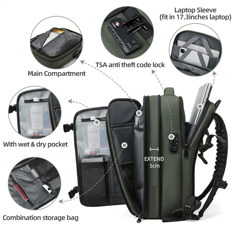 Men Travel Backpack 17 inch vacuum Laptop Backpack Large Capacity school Backpack Hiking Business backpack 241226