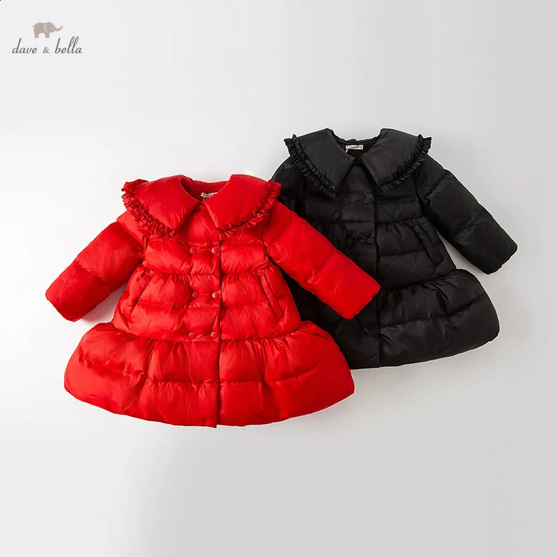 Dave Bella Childrens Solid Color Medium Length Winter Clothes Baby Girls Hooded Down Jacket Warm Coat DB4224528 241225