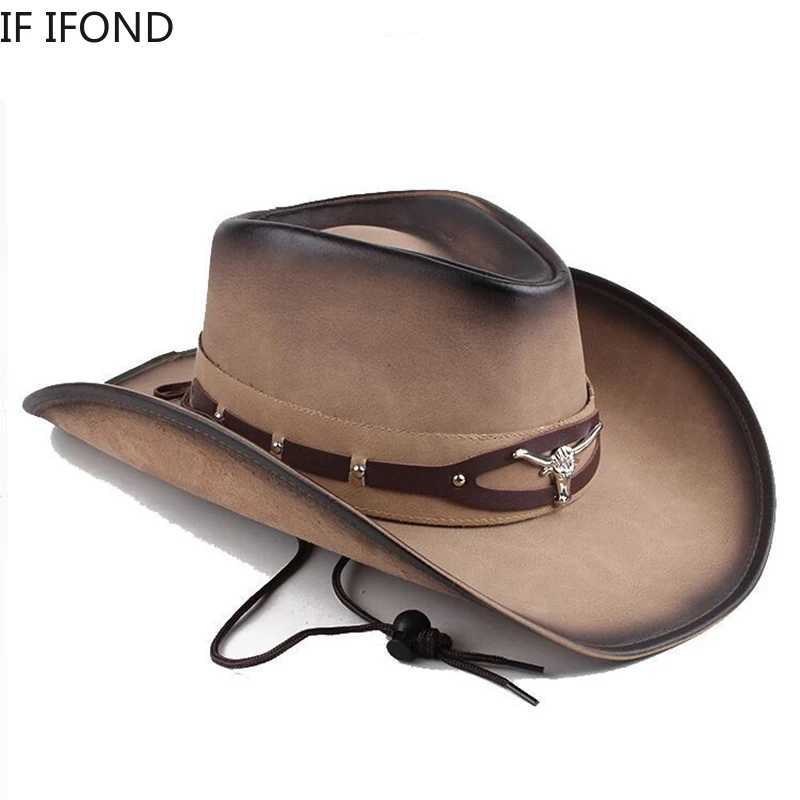 Classic% Leather Western Mens Cowboy Hat Gentleman Dad Godfather Cs Panama Cowboy Womens Jazz Hat Sombrero Hombre W241225