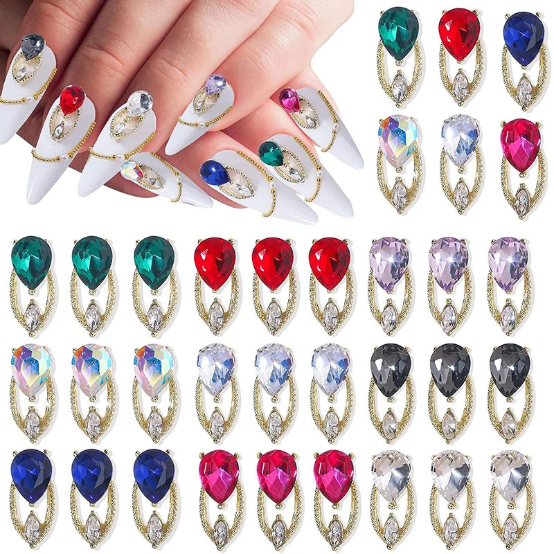 60pcs Nail Art Alloy 3D Charms Long Hollow Water-Drop s Nail Rhinestone Heart Charms Nail Accessories For DIY Jewelry Gems 241226