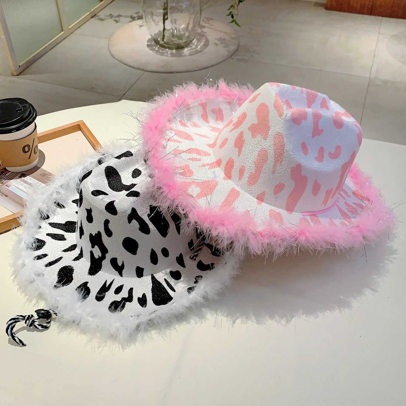 KAMMPT Western Design Pink Cowboy Hat Womens Performance Rope Fancy Dr Hat Fashion Feather Decoration Travel Outdoor Hat W241225