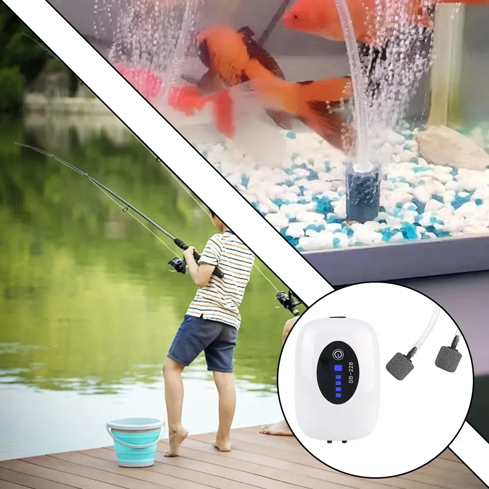 Sb-238 EU Aquarium Oxygen Pump Compressor Fish Tank USB Rechargeable Small Portable Exhaust Ultra-quiet Indoor Outdoor Fishing 241225