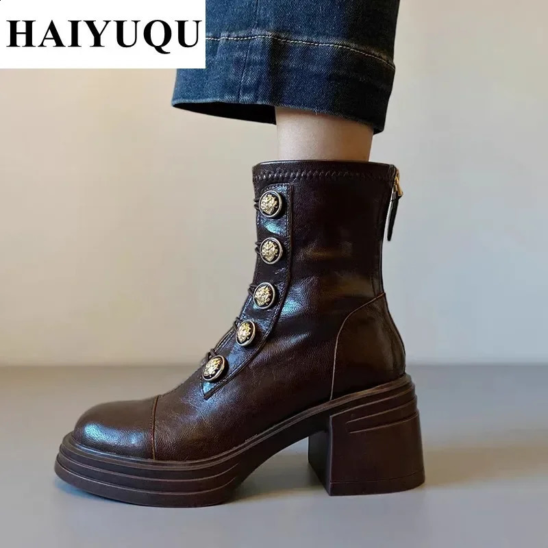 High Heels Ankle Women Boots Platform Leather Shoes Chunky Chelsea 2025 Goth Winter Boots Women Pumps Trend Botas Mujer 241226
