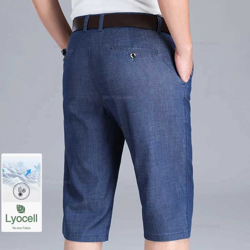 Mens ultra-thin Lyocell denim shorts summer classic fashion straight shorts business casual shorts for men W241226