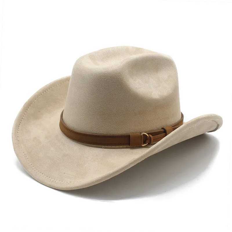 Mens Western Cowboy Hat Four Seasons Cowboy Style Cotton Polyester Blended Width Brim Adjustable 57-58cm Suitable for Classic Flat Top W241225