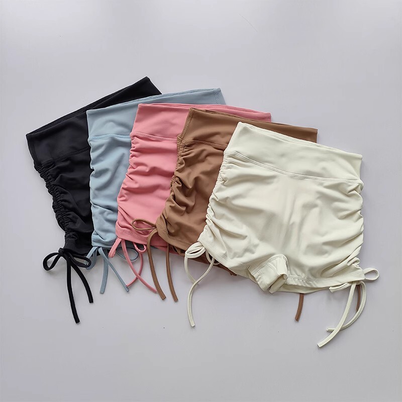 Summer Yoga Women Fiess Breathable Sports Edge Drawstring High Waist Running Cycg Workout Gym Shorts