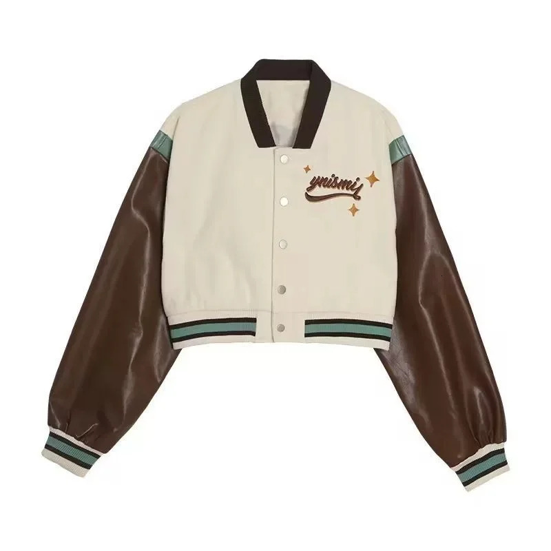 Y2K Cropped Baseball Jackets Women Harajuku Oversized Bomber Coat Streetwear Korean Letter Print Casual Short Outerwear Tops 241218