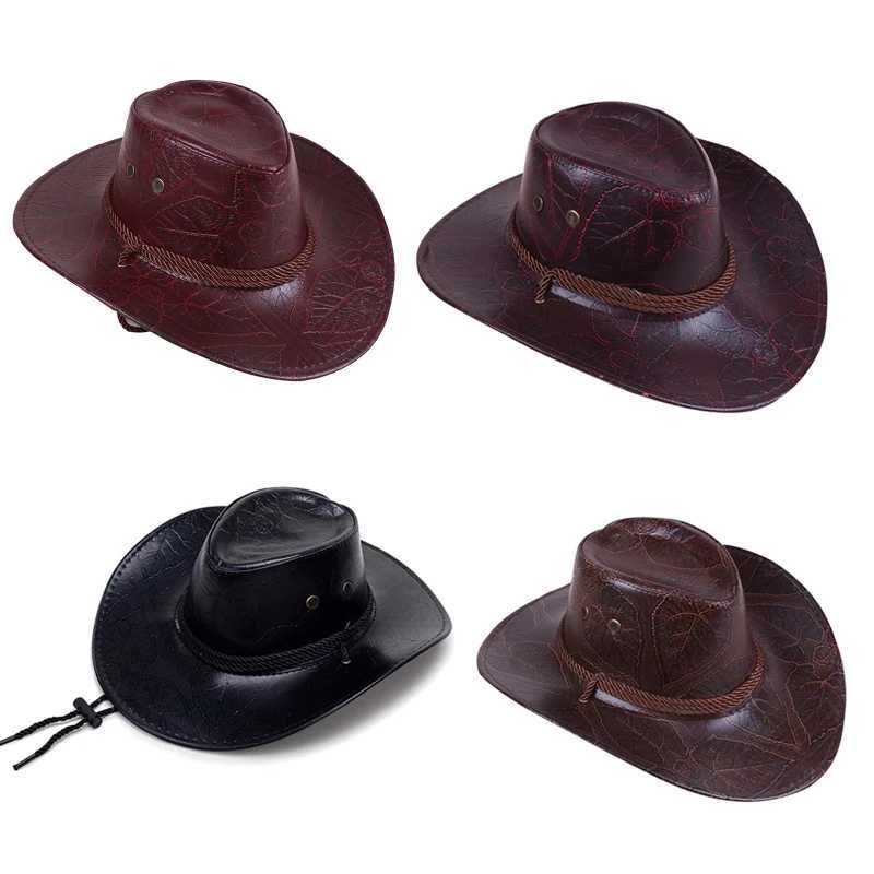 Vintage Leather Cowboy Basin Hat Breathable Hat Outdoor Leisure Vacation Summer W241225