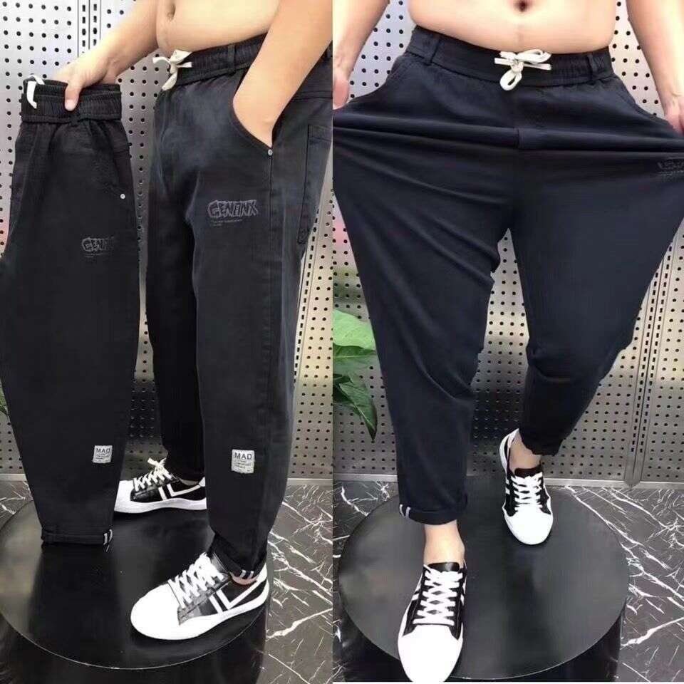 Haruku Stretch Korea Streetwear Loose Solid Denim Jeans Elastic Waist for Men Spring Summer New plus size 7XL 8XL Casual Pants