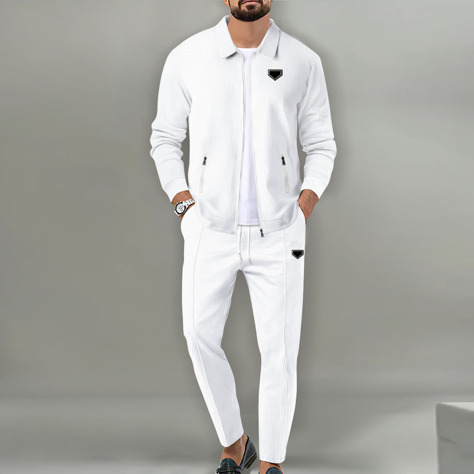 Men's Waffle Tracksuit - Long Sleeve Jacket & Pants, Casual & Stylish 2024 Collection