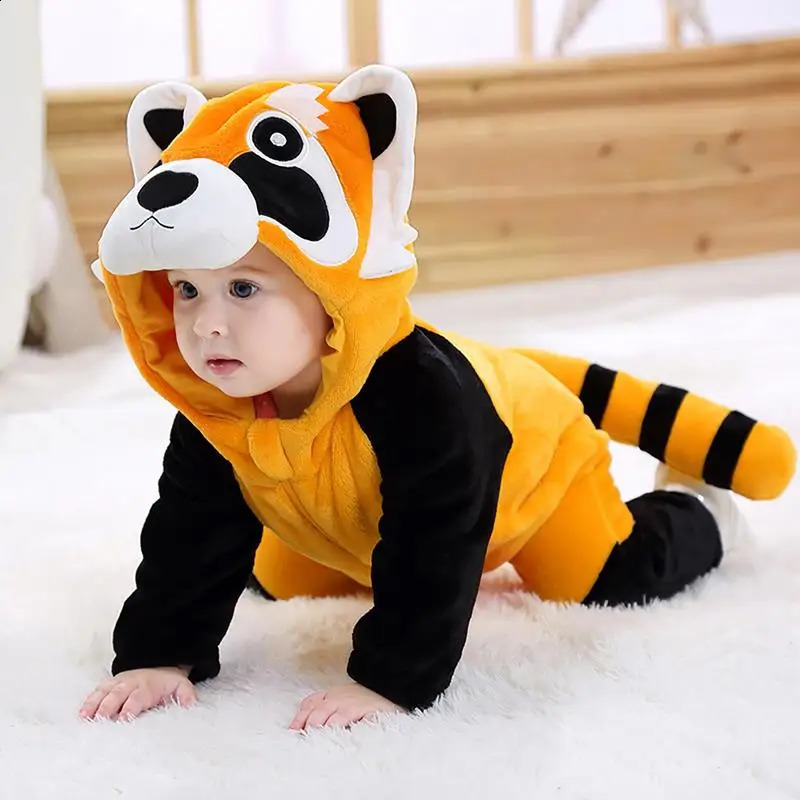 cute Baby Romper Winter Costume Toddler Infant Clothes Kids Overall Animal Jumpsuit cartoon Raccoon Onesie for Girls Boys Bebe 241225