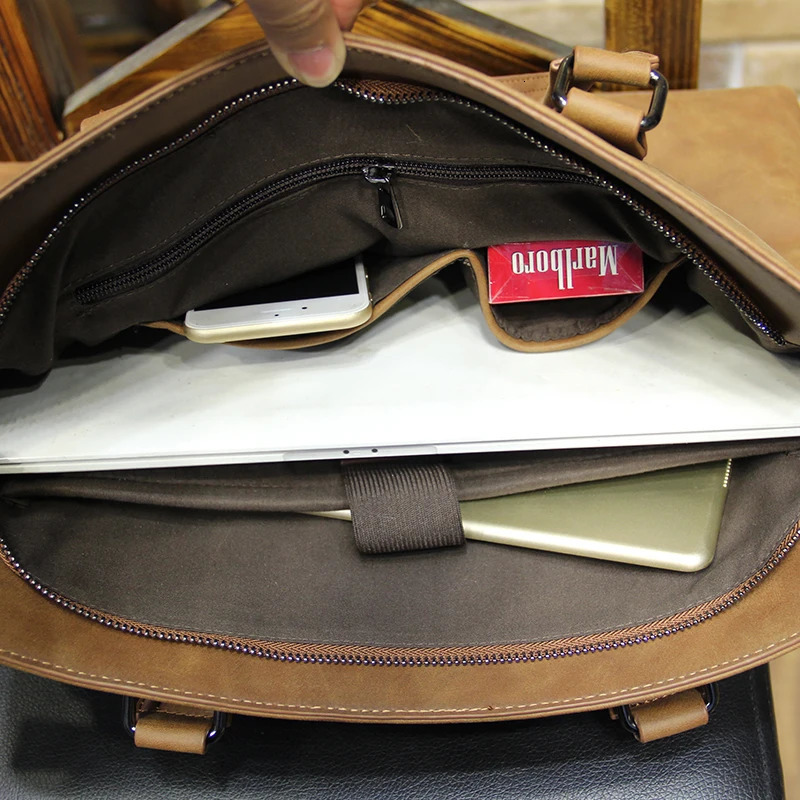Crazy horse pu leather men bags vintage business leather briefcase mens Briefcase men travel bags tote laptop bag man bag 241225