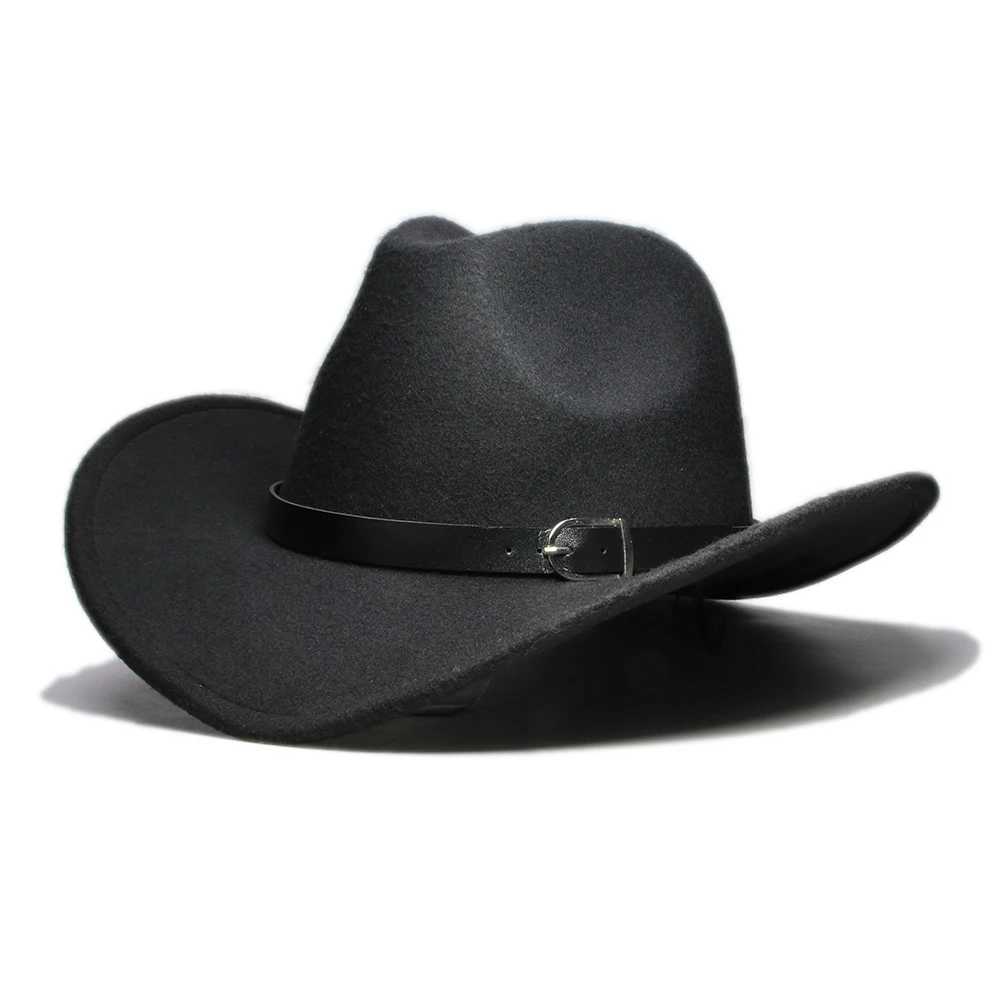 Retro Winter Parents Children Womens Mens/Childrens Wool Wide Brown Cowboy Western Hat Cowboy Girls Bowling C Black Leather Strap (61/57/54cm) W241225