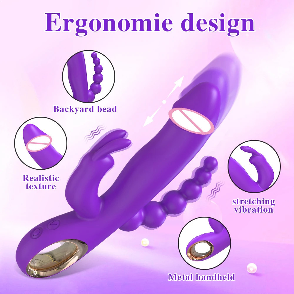 Rabbit Thrusting Vibrator for Woman 3 in 1 G Spot Clitoris Stimulator Vagina Massager Female Masturbator Backyard Anal Sex Toy 241226