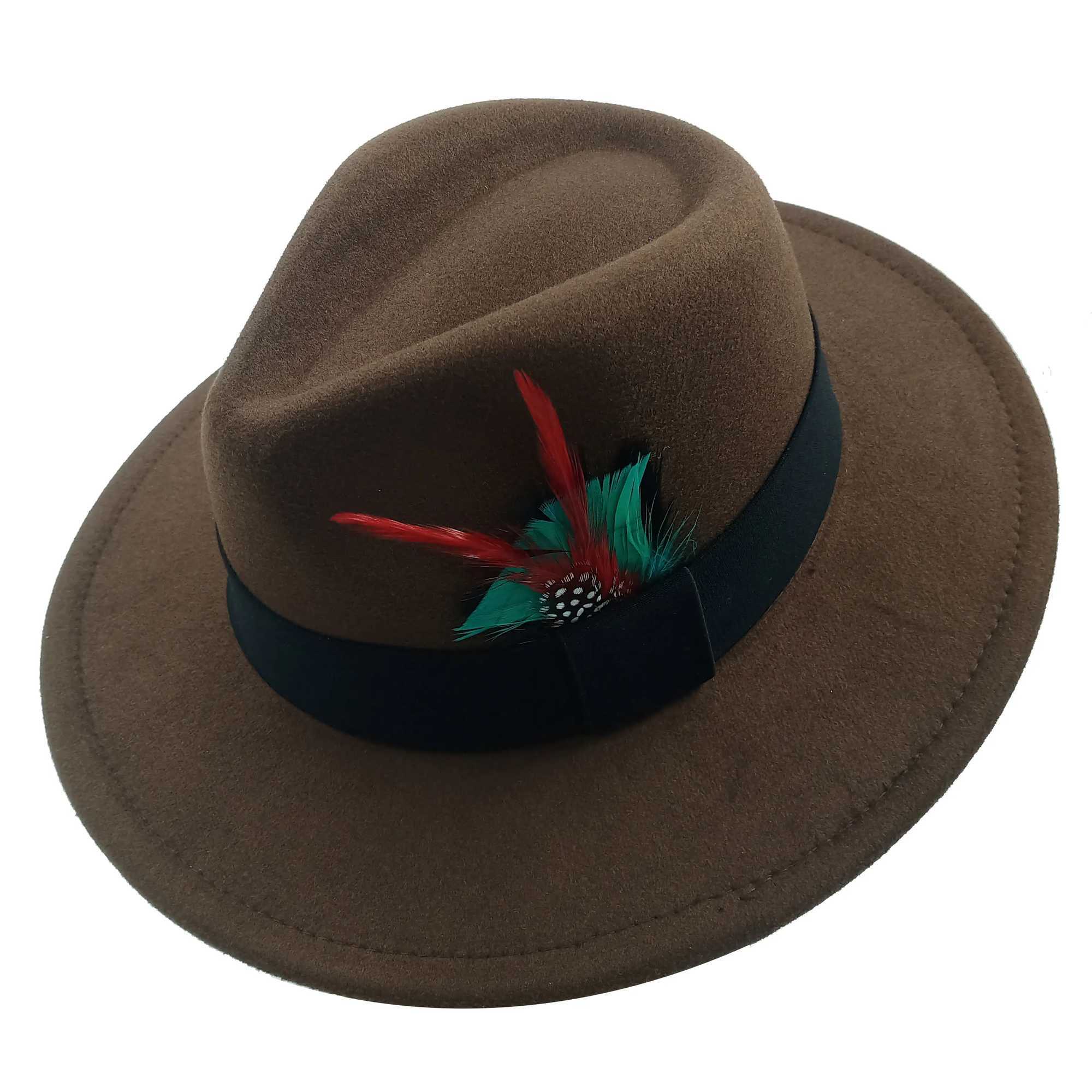 Red Feather Fedoras Mens Hat Spring and Autumn Jazz Hat Fashion Mens and Womens Pendant Church Panama Hat Wide Eaves Wholesale W241225