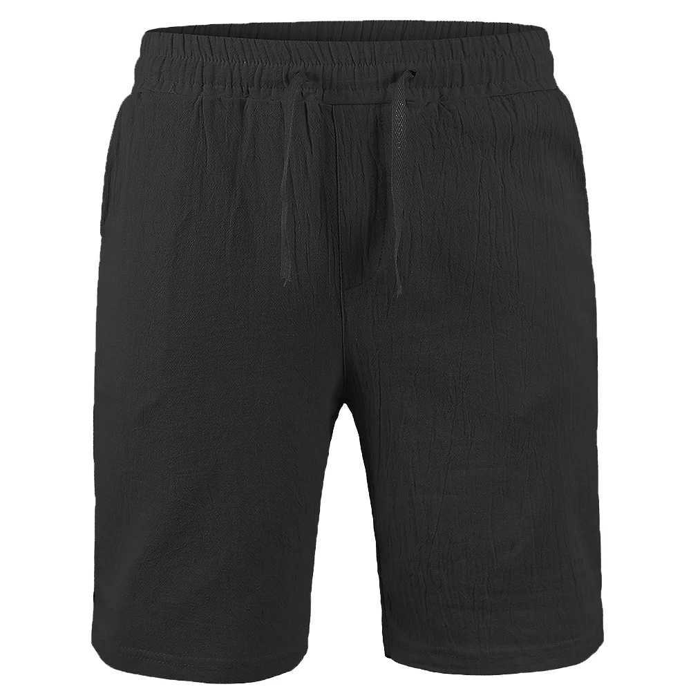 Mens cotton linen shorts mens summer breathable solid color linen shorts loose casual lace top W241226
