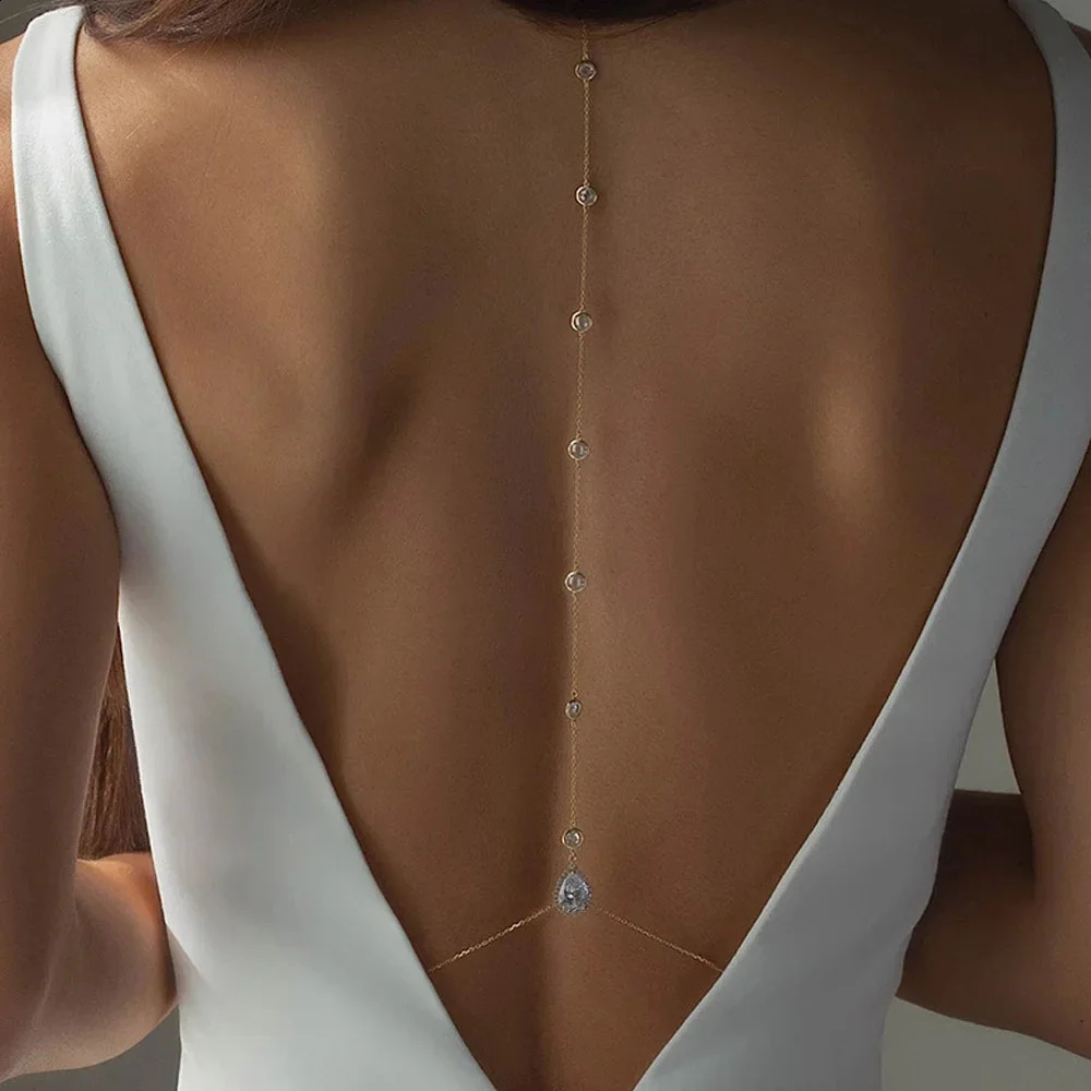 Water Drop Back Chain Jewelry Necklace for Women Belt Elegant Zircon Bridal Accessories Wedding Y2k Girls 241226