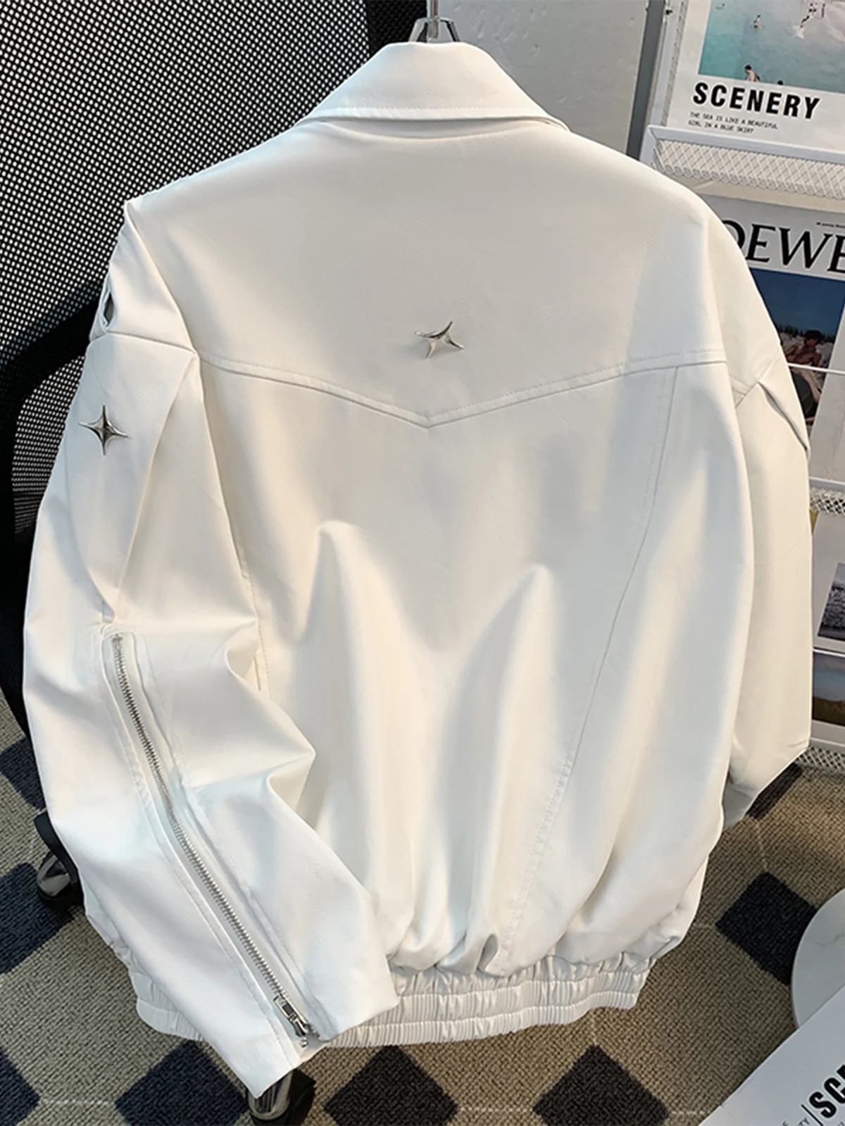 Niche Deconstruction Heavy Industry Leather Jacket Mens Spring Autumn n Loose Clean Fit Short Motorcycle 241224