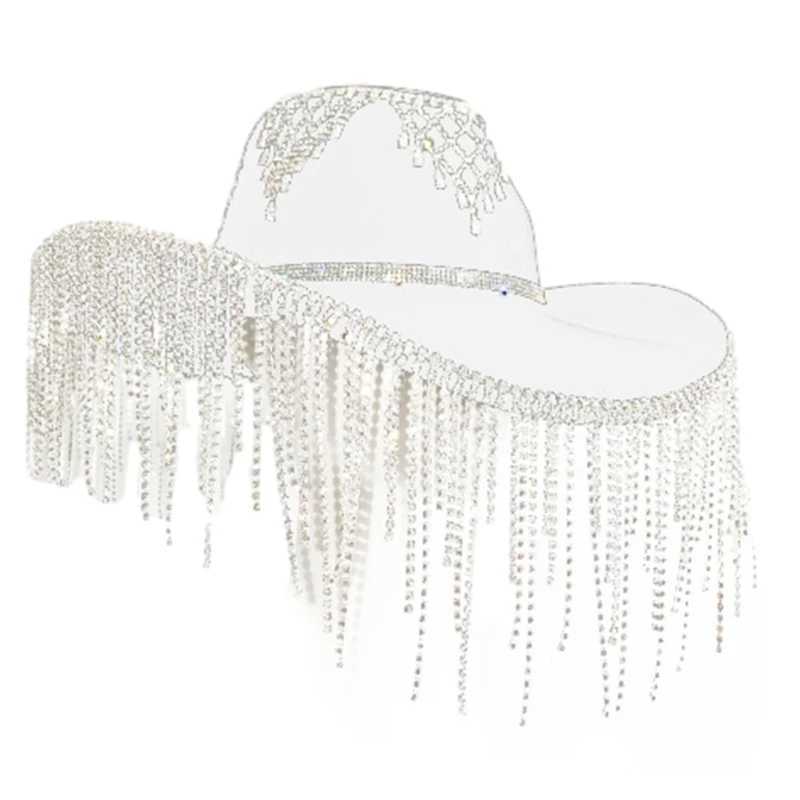 Rhinestones Women Tassel Hat Teen Girls Breathable Wide Brim Beach Hat Music Festival Hat Singles Party C W241225