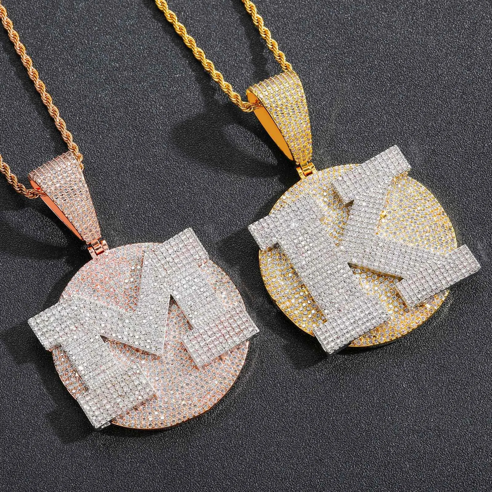 Hip Hop Custom Name Large AZ Letters Round Pendant Necklace 5A Zircon Jewelry 241226