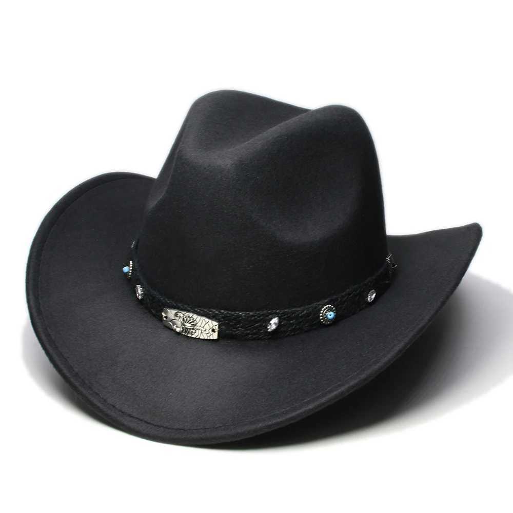 Retro Black Scorpion Knitted Band Parents Children Mens/Childrens Wool Wide Brim Cowboy Western Hat Cowboy Womens Bowling Ball C (54/57/61cm) W241225
