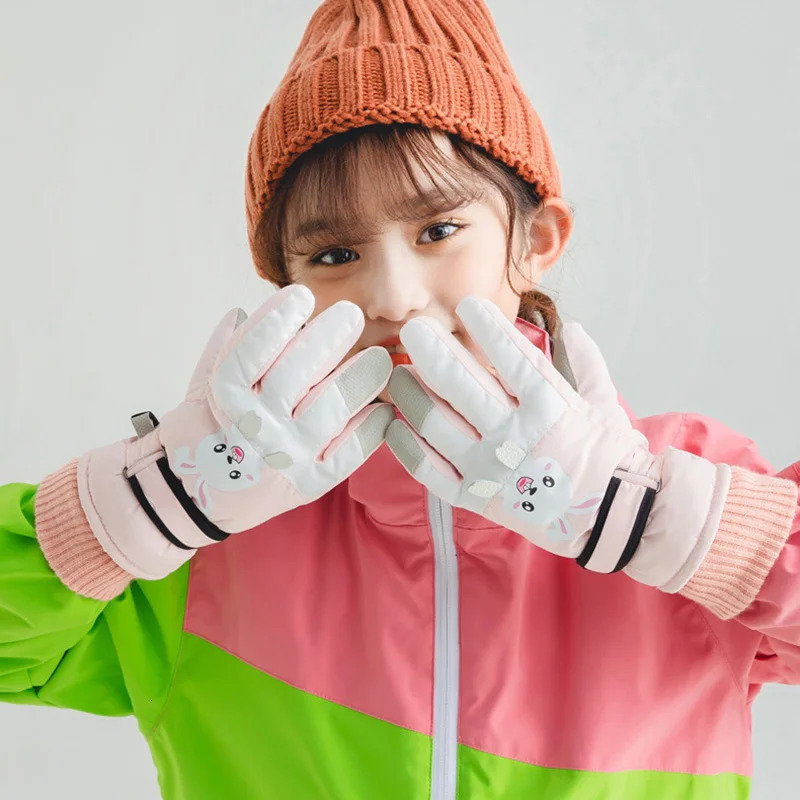 Winter Ski Gloves for Children Windproof Thickened FiveFinger Cartoon Printed Boys Girls Snow Warm Accessories 412Years 241225