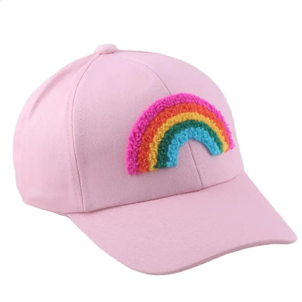 Cute Style 2 To 7 Years Kid Pink Hat Girls Rainbow Baseball Cap Sun Protection Summer Beach Vacation 241226