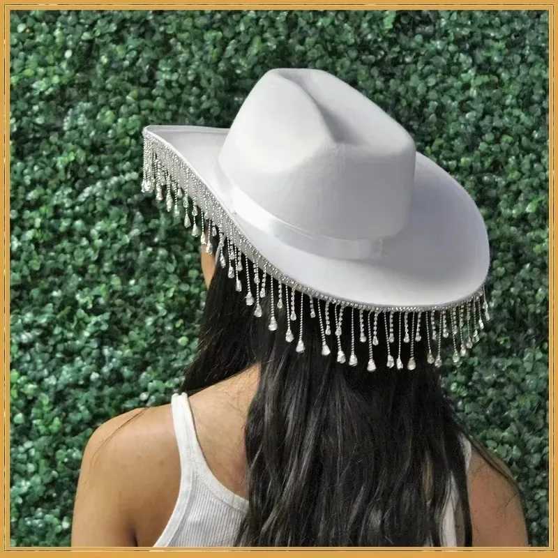 Diamond Edge Bridal Cowboy Hat Summer Retro Cowboy Hat Water Diamond Edge Cowboy Hat Womens Western Hat W241225