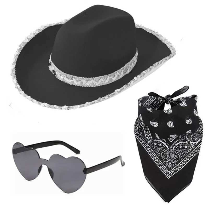 Cowboy Hat for Bridal Shower Cowgirl Hats Scarf Sunglasses Costume Female Heear Night Club Party Set W241225