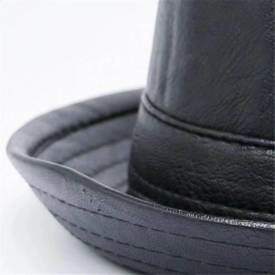 Men Black Leather Trilby Hat Male Fedora Cap Retro Women Autumn Porkpie Hat Mens Vintage Jazz Hat 241226