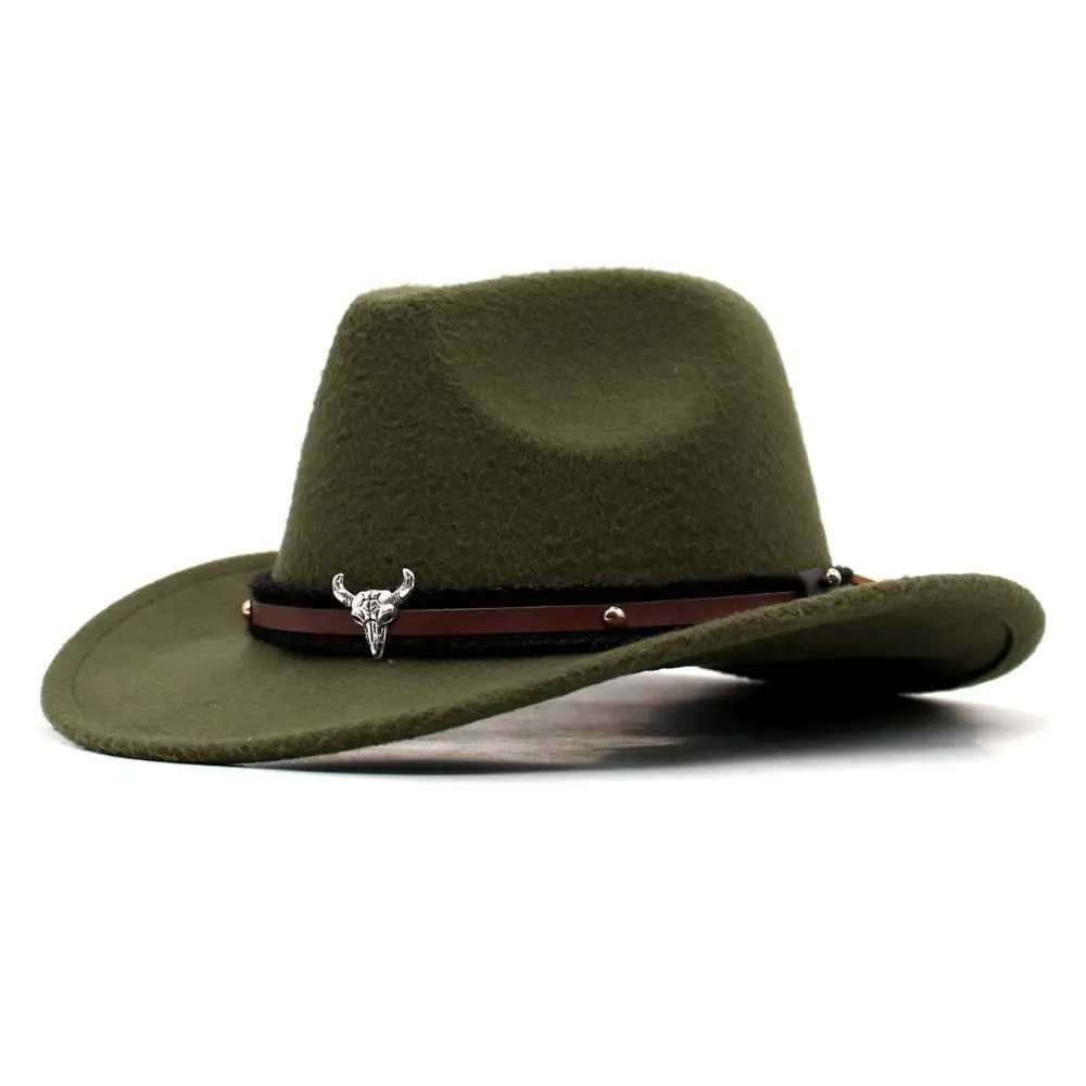 Felt Western Cowboy Hat Sun C Cow Head with National Style Jazz Fedora Hat with Cow Roll Brim Xizang Style Top Hat Men W241225