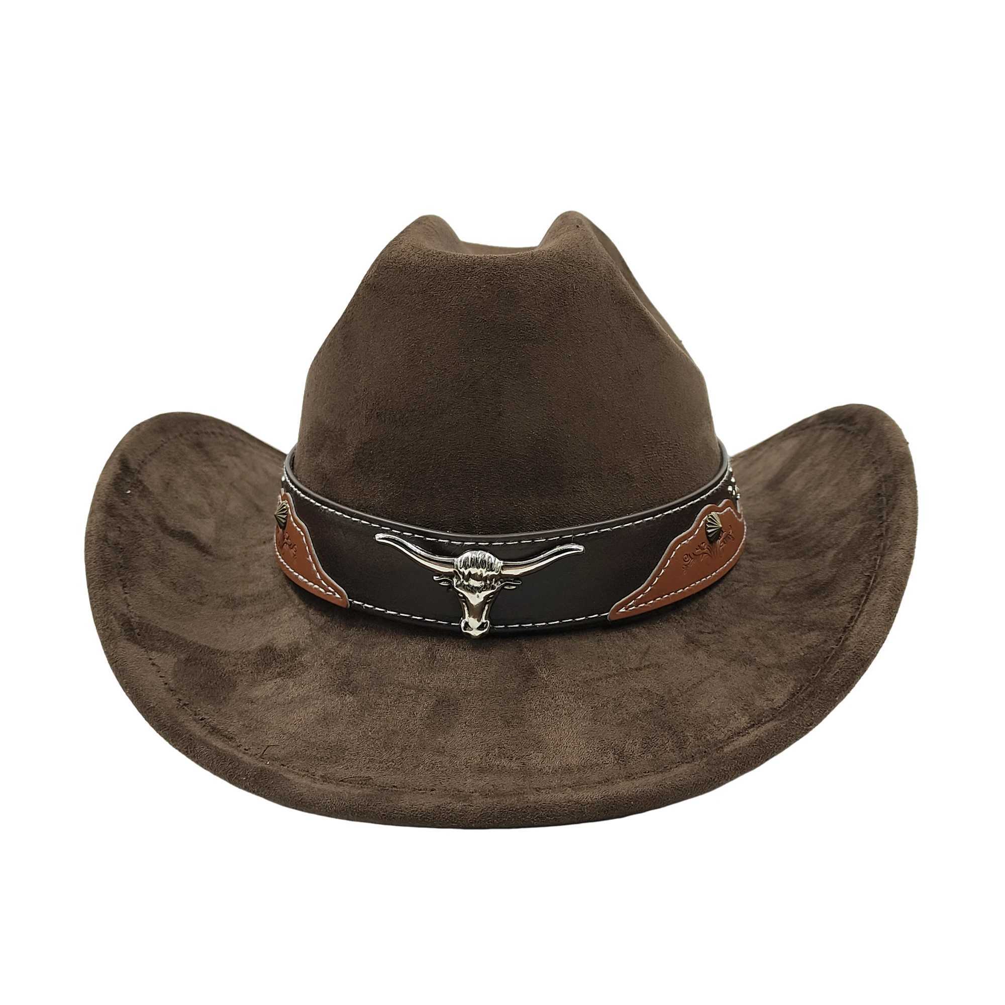 Cow Head with Suede Leather 7.5CM Western Cowboy Fedora Hat Womens Church Jazz Hat Fashion Travel Party Hat Cowboy Hat W241225