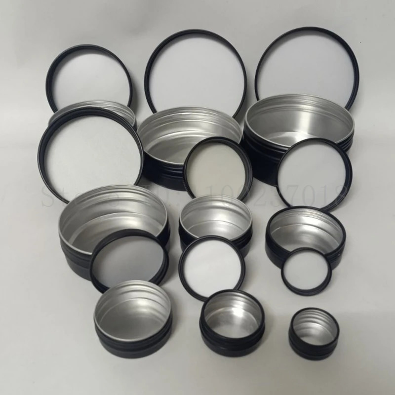 10 50 100pcs/lot Black Empty Round Aluminum Box Metal Tin Cans Cosmetic Cream DIY Refillable Jar Tea Aluminum Pot 241225