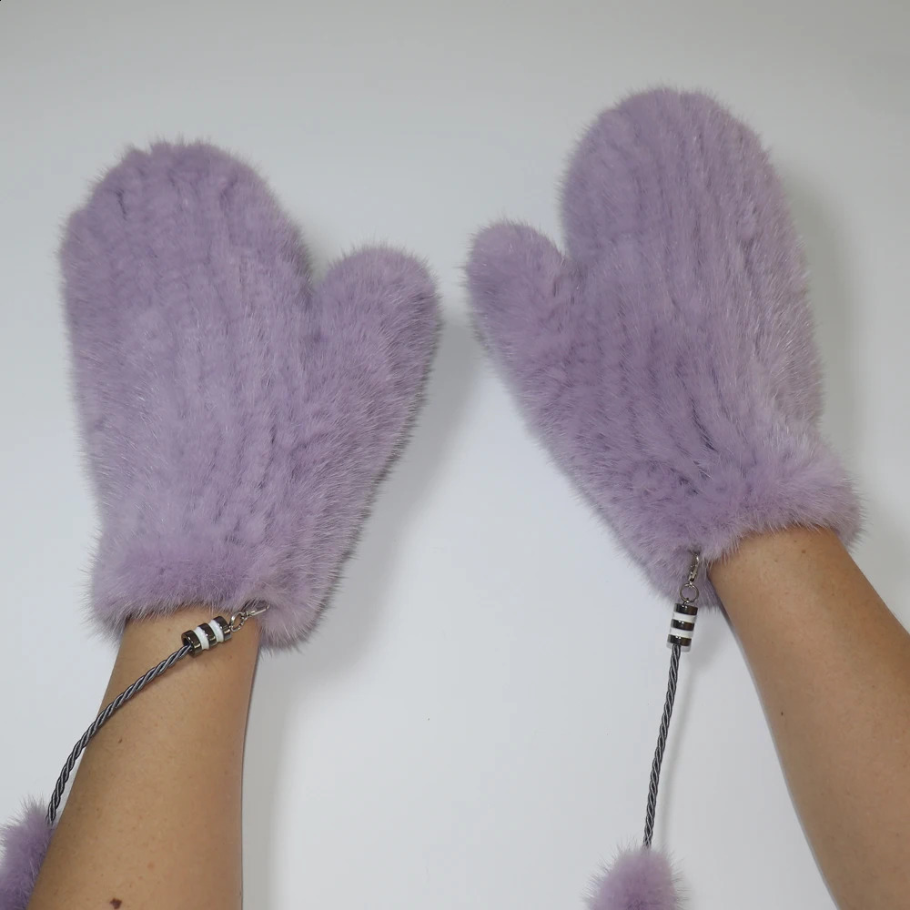 Winter Real Mink Fur Gloves Women Soft Warm 100%Natural Mink Lady Good Elastic Genuine Knitted 241226