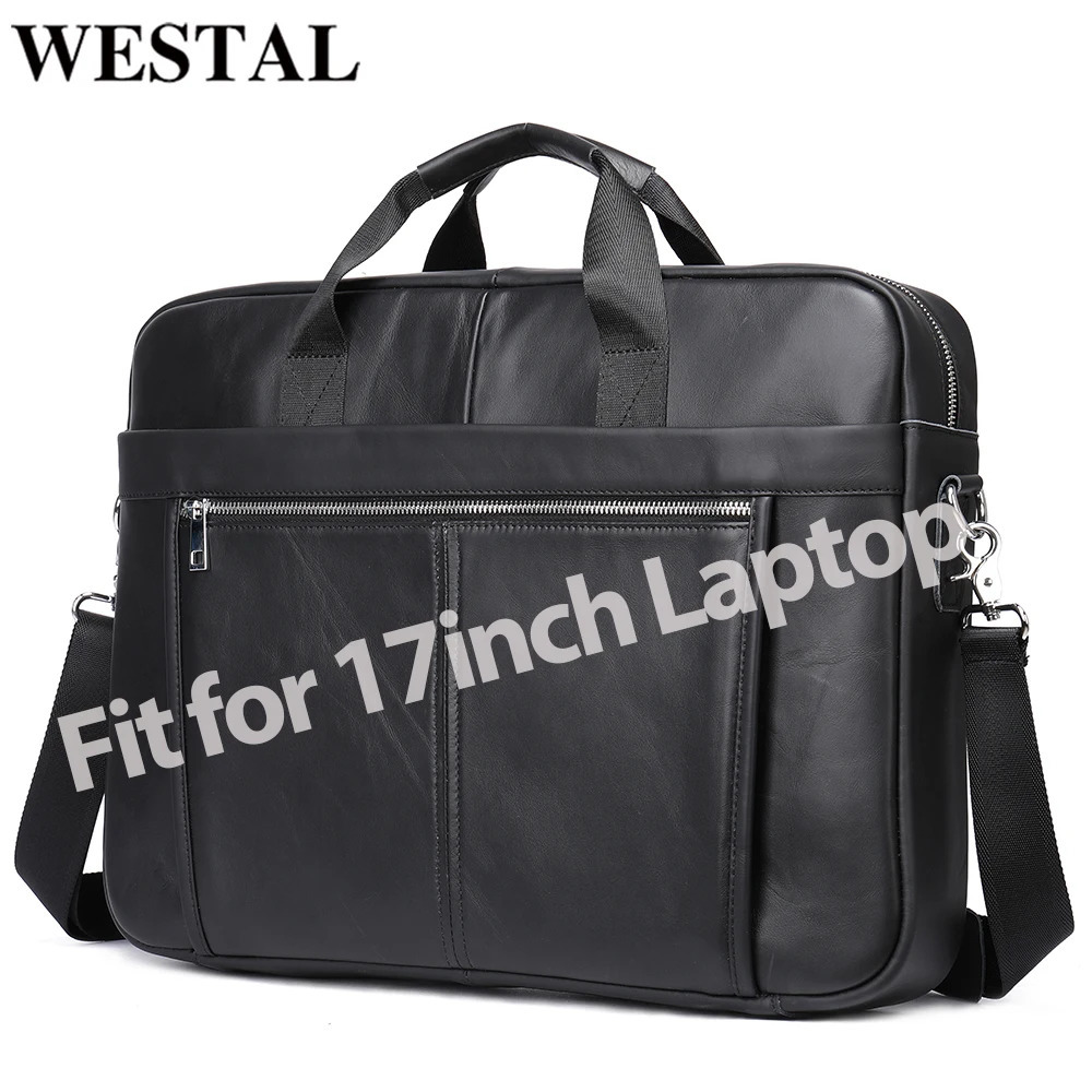 WESTAL 17 Laptop Bag for Men Briefcases Genuine Leather a4 Document Bags Mens Business Bag Leather Men Handbags 5013 241225