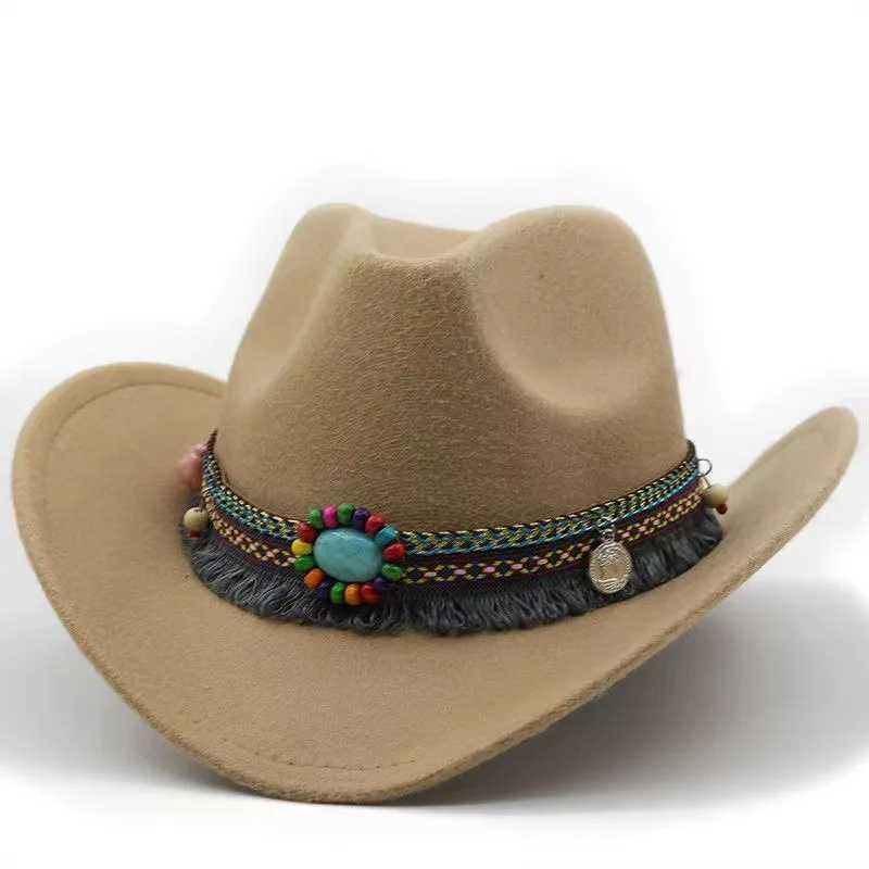 Simple Top Brim Hat Wool Jazz Hat British Style Top Hat Ethnic Style with Solid Color Western Cowboy Hat W241225